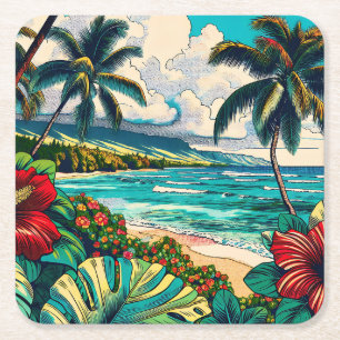 Porta-copo De Papel Quadrado Temas da Ilha bonito do Havaí