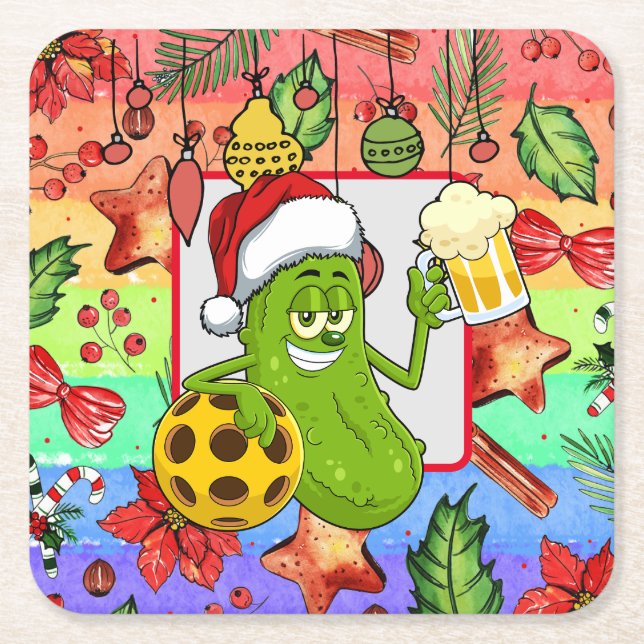 Porta-copo De Papel Quadrado Temo de Natal da Pickleball (Frente)