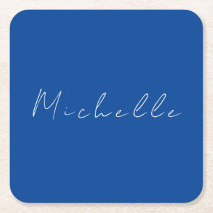 Porta-copo De Papel Quadrado Tendência Minimalista Moderna Azul manuscrito