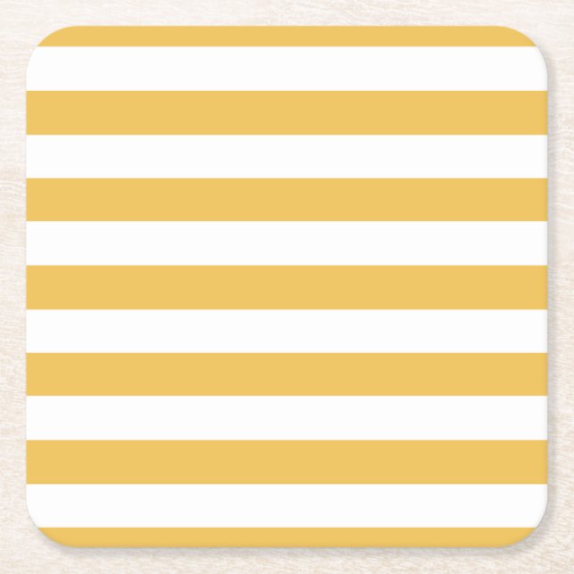 Porta-copo De Papel Quadrado Tendy Yellow e White Wide Horizontal Stripes (Frente)