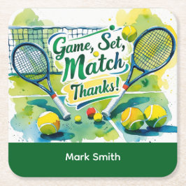 Porta-copo De Papel Quadrado Tênis Obrigado a festa com raquete e bola