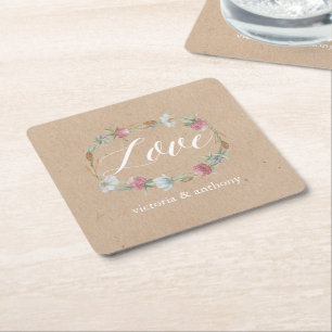 Porta-copo De Papel Quadrado Terra De Flor Selvagem No Casamento De Kraft Count