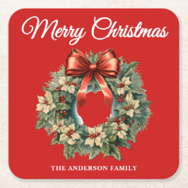 Porta-copo De Papel Quadrado Terra de Natal Elegante Watercolor