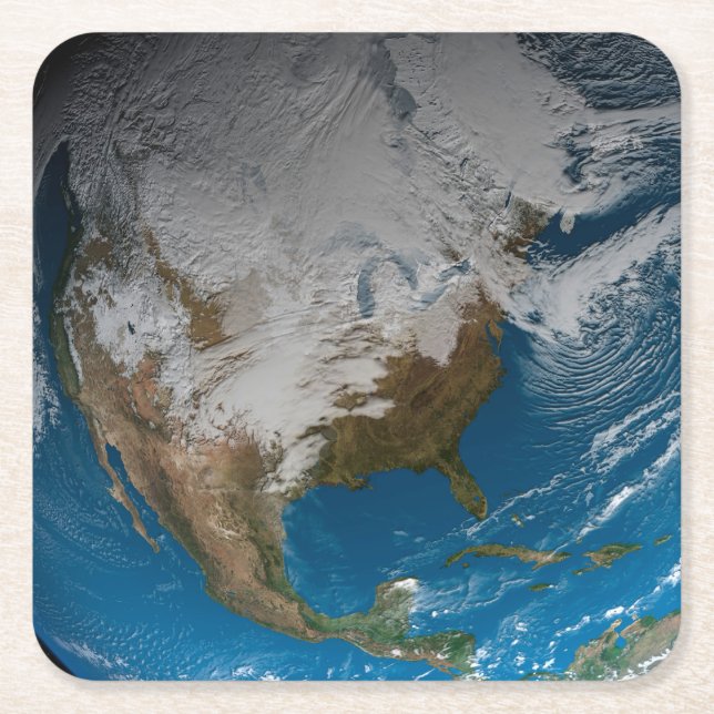 Porta-copo De Papel Quadrado Terra Inteira Com Nuvens Simuladas Sobre A América (Frente)