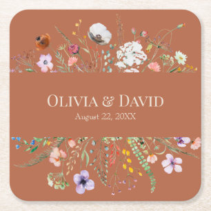 Porta-copo De Papel Quadrado Terracota Campo de Flores Silvestres Casamento