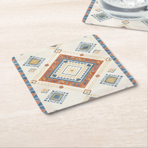 Porta-copo De Papel Quadrado Terracota Ensolarada e Kilim Azul do Deserto