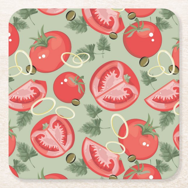 Porta-copo De Papel Quadrado Teste padrão abstrato com tomate (Frente)