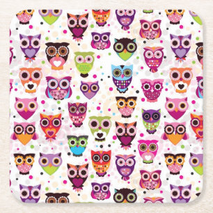 Porta-copo De Papel Quadrado Teste padrão bonito do fundo da coruja para miúd