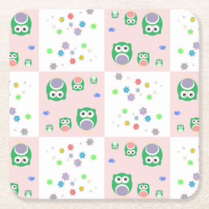 Porta-copo De Papel Quadrado Teste padrão colorido da coruja para miúdos