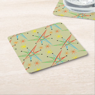 Porta-copo De Papel Quadrado Teste padrão colorido retro atômico de Starburst