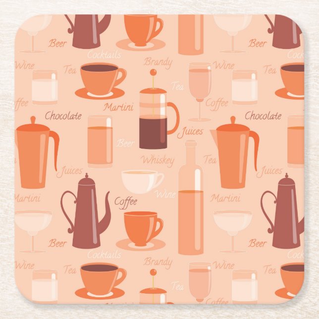 Porta-copo De Papel Quadrado Teste padrão com bebidas e texto (Frente)