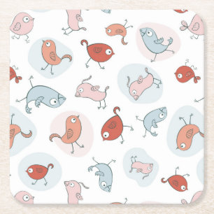 Porta-copo De Papel Quadrado teste padrão com pássaros dos desenhos animados