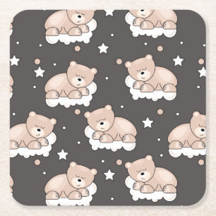 Porta-copo De Papel Quadrado teste padrão com sono pequeno do urso