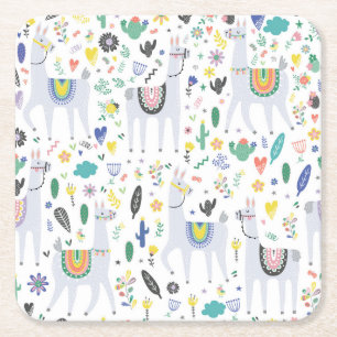 Porta-copo De Papel Quadrado Teste padrão da alpaca do Doodle