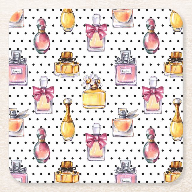Porta-copo De Papel Quadrado Teste padrão da garrafa de Parfum (Frente)