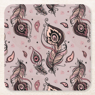 Porta-copo De Papel Quadrado Teste padrão da pena do pavão