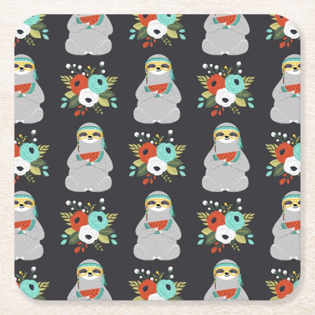 Porta-copo De Papel Quadrado Teste padrão da preguiça da melancia (Frente)