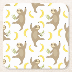 Porta-copo De Papel Quadrado Teste padrão das preguiças & das bananas