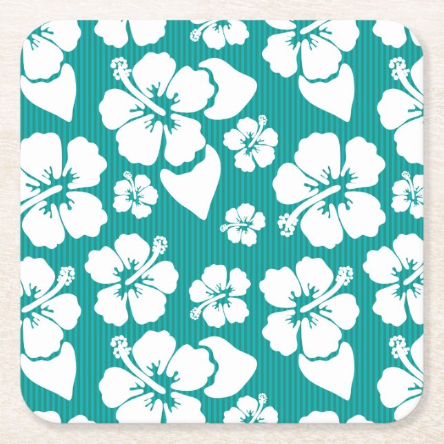 Porta-copo De Papel Quadrado Teste padrão de flor havaiano do hibiscus (Frente)