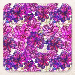 Porta-copo De Papel Quadrado Teste padrão de flores abstrato do rosa e do roxo