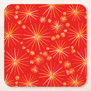 Porta-copo De Papel Quadrado Teste padrão de Sputnik do meio século, vermelho