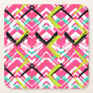 Porta-copo De Papel Quadrado Teste padrão de ziguezague cor-de-rosa tirado mã