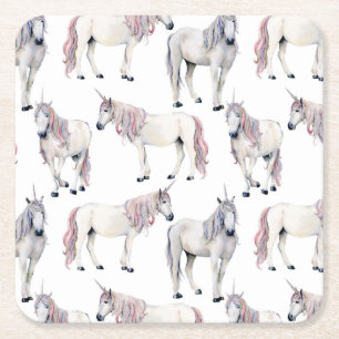 Porta-copo De Papel Quadrado Teste padrão do conto de fadas do unicórnio da