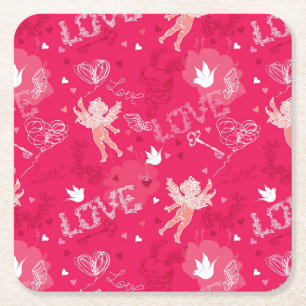 Porta-copo De Papel Quadrado Teste padrão do dia dos namorados com Cupido