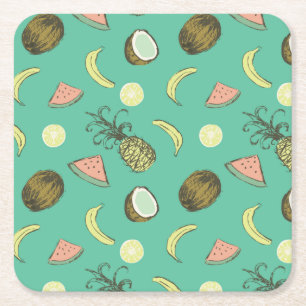 Porta-copo De Papel Quadrado Teste padrão do Doodle da fruta tropical