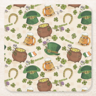 Porta-copo De Papel Quadrado Teste padrão do ícone de Ireland do vintage