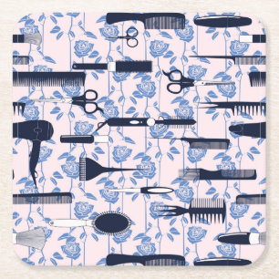 Porta-copo De Papel Quadrado Teste padrão do rosa do azul do cuidado da beleza