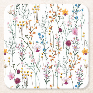 Porta-copo De Papel Quadrado Teste padrão do Wildflower do verão