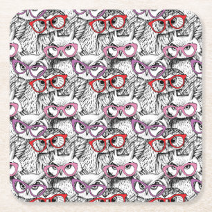 Porta-copo De Papel Quadrado Teste padrão dos Eyeglasses da coruja