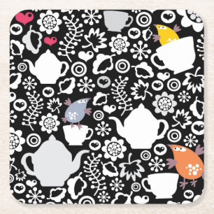 Porta-copo De Papel Quadrado Teste padrão dos pássaros e dos copos