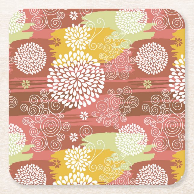 Porta-copo De Papel Quadrado Teste padrão floral 2 (Frente)