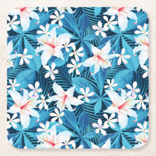 Porta-copo De Papel Quadrado Teste padrão floral 2 do hibiscus tropical