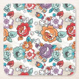 Porta-copo De Papel Quadrado Teste padrão floral 5 da elegância abstrata