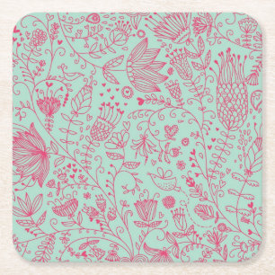 Porta-copo De Papel Quadrado Teste padrão floral bonito do verão