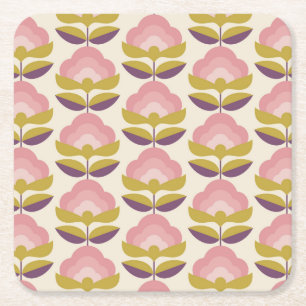 Porta-copo De Papel Quadrado Teste padrão floral cor-de-rosa & roxo retro