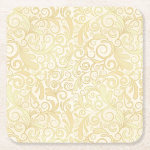 Porta-copo De Papel Quadrado Teste padrão floral Dourado das folhas