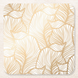 Porta-copo De Papel Quadrado Teste padrão floral Dourado do damasco