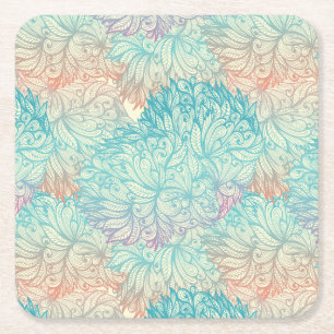 Porta-copo De Papel Quadrado Teste padrão floral multicolorido do Doodle