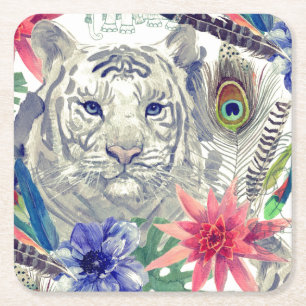 Porta-copo De Papel Quadrado Teste padrão indiano do tigre do estilo do vintag