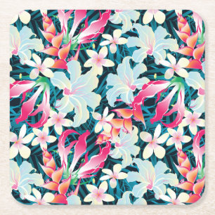 Porta-copo De Papel Quadrado Teste padrão tropical colorido