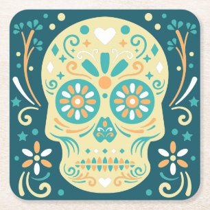 Porta-copo De Papel Quadrado Teto e laranja do crânio de açúcar