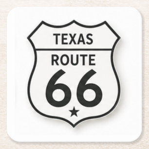 Porta-copo De Papel Quadrado Texas Route 66 Retro Escudo Branco Coaster