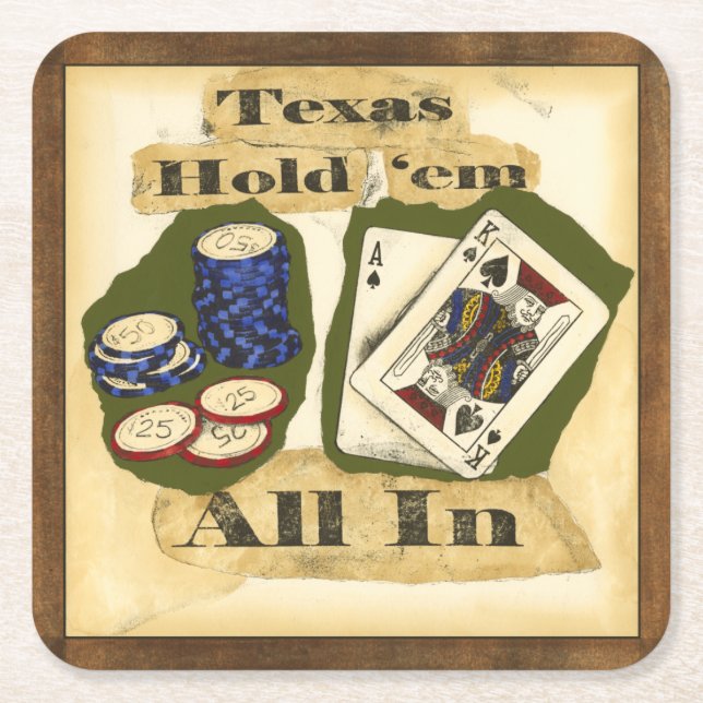 Porta-copo De Papel Quadrado Texas segure-os com King e Ace (Frente)