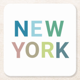Porta-copo De Papel Quadrado Texto Colorido de Nova Iorque
