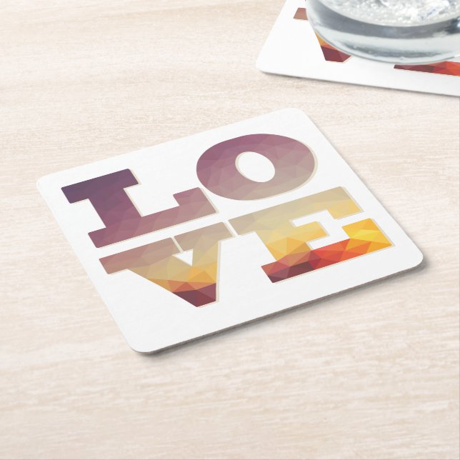 Porta-copo De Papel Quadrado Texto de amor roxo/laranja/amarelo (Inclinado)