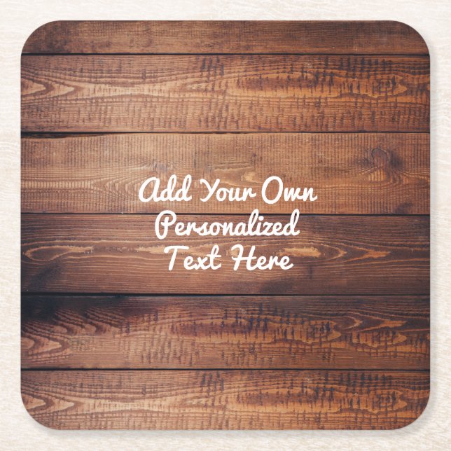 Porta-copo De Papel Quadrado Texto de madeira do país de madeira rústico (Frente)